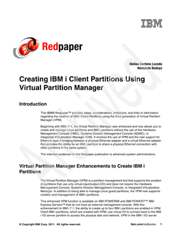 Creating IBM I Client Partitions Using Virtual Partition Manager