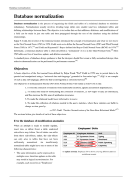 Database Normalization 1 Database Normalization