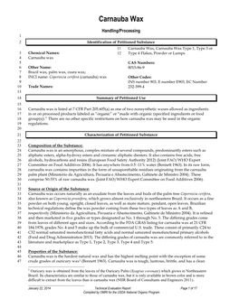 Technical Evaluation Report – Carnauba Wax (2014)