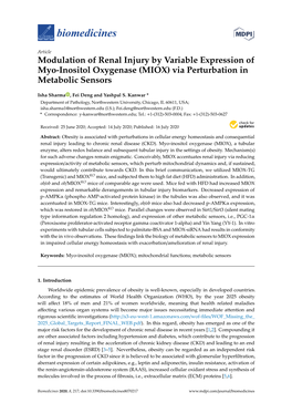 Modulation of Renal Injury by Variable Expression of Myo-Inositol Oxygenase (MIOX) Via Perturbation in Metabolic Sensors