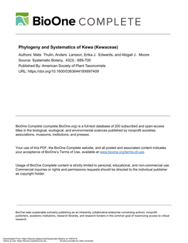 Phylogeny and Systematics of Kewa (Kewaceae) Authors: Mats Thulin, Anders Larsson, Erika J