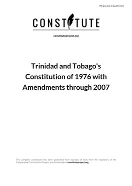 Trinidad and Tobago's Constitution of 1976 with Amendments Through 2007