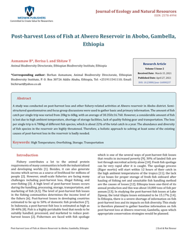 Post-Harvest Loss of Fish at Alwero Reservoir in Abobo, Gambella, Ethiopia