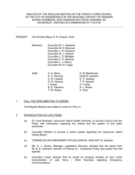 Minutes of the Regular Meeting of the Twenty-Third Council
