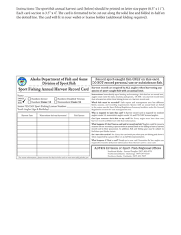 Sport Fishing Harvest Record Card