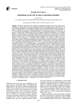 Experiments on the Role of Water in Petroleum Formation