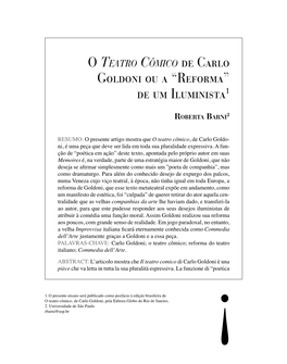 O Teatro Cômico De Carlo Goldoni Ou a “Reforma” De Um Iluminista1