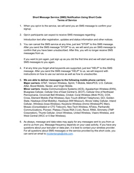 Short Message Service (SMS) Notification Using Short Code Terms of Service