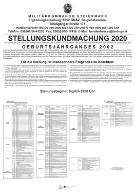 Stellungskundmachung 2020 ST