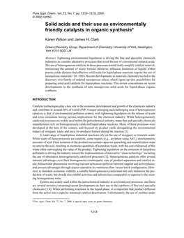 Solid Acids and Their Use As Environmentally Friendly Catalysts in Organic Synthesis*