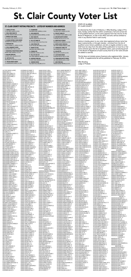 St. Clair County Voter List STATE of ALABMA ST