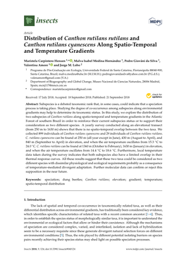 Distribution of Canthon Rutilans Rutilans and Canthon Rutilans Cyanescens Along Spatio-Temporal and Temperature Gradients