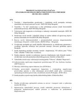 PROJEKTI NACIONALNOG ZNAČAJA FINANSIRANI OD STRANE DRŽAVNIH INSTITUCIJA I PRIVREDE OD 1961-2011. GODINE 1974. 1. Teorijsko I