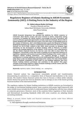 Regulatory Regimes of Islamic Banking in ASEAN Economic Community (AEC): a Uniting Force in the Industry of the Region