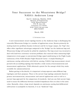 Your Successor to the Wheatstone Bridge? NASA's Anderson Loop