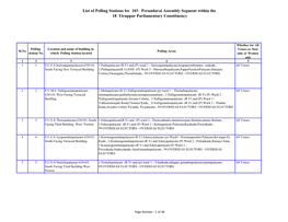 List of Polling Stations for 103 Perundurai Assembly Segment Within the 18 Tiruppur Parliamentary Constituency