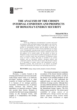 The Analysis of the Chosen Internal Condition and Prospects of Romania's Energy Security