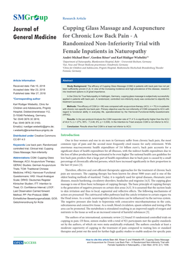 Cupping Glass Massage and Acupuncture for Chronic Low Back Pain - a Randomized Non-Inferiority Trial with Female Inpatients in Naturopathy