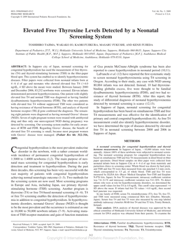 Elevated Free Thyroxine Levels Detected by a Neonatal Screening System