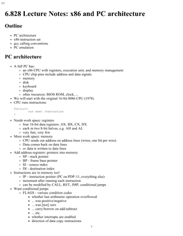 6.828 Lecture Notes: X86 and PC Architecture