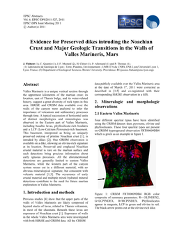 Evidence for Preserved Dikes Intruding the Noachian Crust and Major Geologic Transitions in the Walls of Valles Marineris, Mars