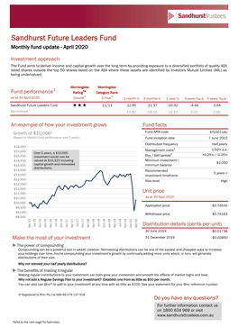 Sandhurst Future Leaders Fund Monthly Fund Update - April 2020