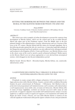 Setting the Borderline Between the Urban and the Rural in the Slovene March Between 1765 and 1924