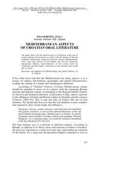 Mediterranean Aspects of Croatian Oral Literature