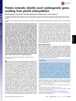 Protein Networks Identify Novel Symbiogenetic Genes Resulting from Plastid Endosymbiosis