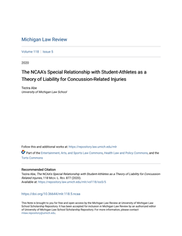 The NCAA's Special Relationship with Student-Athletes As a Theory of Liability for Concussion-Related Injuries