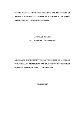 Female Genital Mutilation Practice and Its Effects On