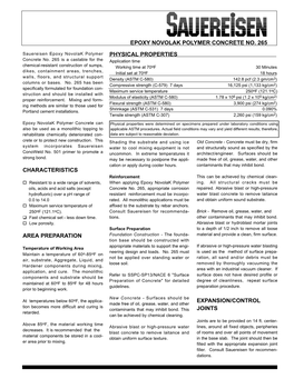 Epoxy Novolak Polymer Concrete No. 265 Physical Properties Characteristics Area Preparation Expansion/Control Joints