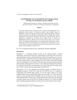 Angiospermic Plant Diversity of Subarnachar Upazila in Noakhali, Bangladesh