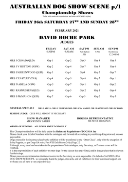 AUSTRALIAN DOG SHOW SCENE P/L Championship Shows to Be Held Under the Constitution and Rules of DOGS SA (Inc)