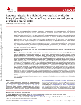 Resource Selection in a High-Altitude Rangeland Equid, the Kiang (Equus