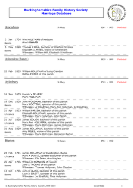 HOLLYMAN Marriages, 1639-1839