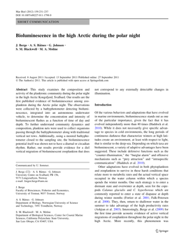 Bioluminescence in the High Arctic During the Polar Night