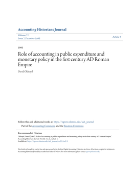 Role of Accounting in Public Expenditure and Monetary Policy in the First Century AD Roman Empire David Oldroyd