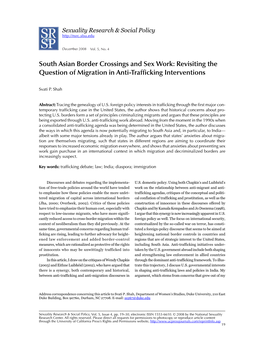 South Asian Border Crossings, Migration and Sex Work