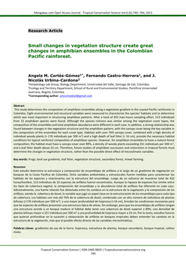 Small Changes in Vegetation Structure Create Great Changes in Amphibian Ensembles in the Colombian Pacific Rainforest