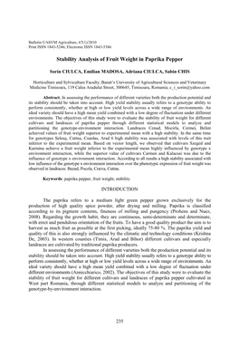 Stability Analysis of Fruit Weight in Paprika Pepper