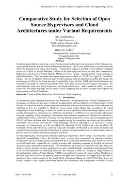 Comparative Study for Selection of Open Source Hypervisors and Cloud Architectures Under Variant Requirements