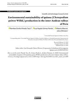 Environmental Sustainability of Quinoa (Chenopodium Quinoa Willd.) Production in the Inter-Andean Valleys of Peru