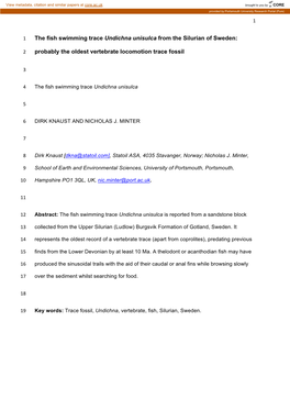 The Fish Swimming Trace Undichna Unisulca from the Silurian of Sweden