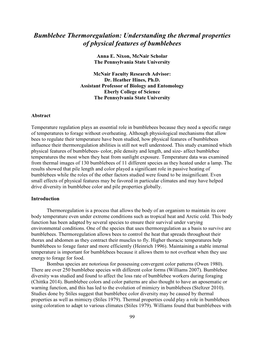 Understanding the Thermal Properties of Physical Features of Bumblebees