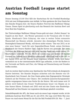 Austrian Football League Startet Am Sonntag