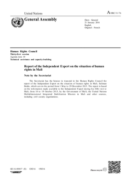 Report of the Independent Expert on the Situation of Human Rights in Mali