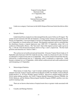 Tropical Cyclone Report Hurricane Linda 13-17 September 2003