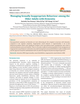 Managing Sexually Inappropriate Behaviour Among the Older Adults with Dementia