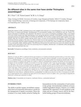 Do Different Sites in the Same River Have Similar Trichoptera Assemblages?